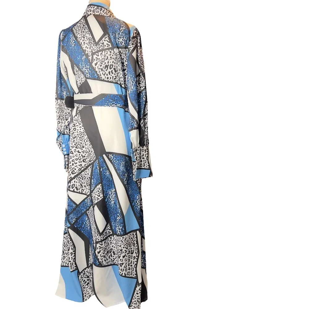 #A239  Nancy  Maximalist Chic  Blue Geometric Animal Print Dress  NWT  S